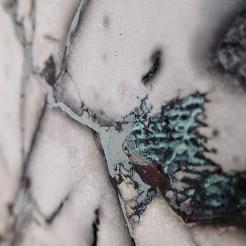 close up of artist wall technique commissioned by artelier made from raku-fired ceramics