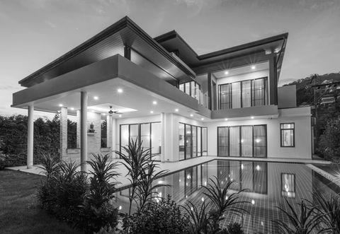 black and white outdoor image of abdoun residence in amman, jordan