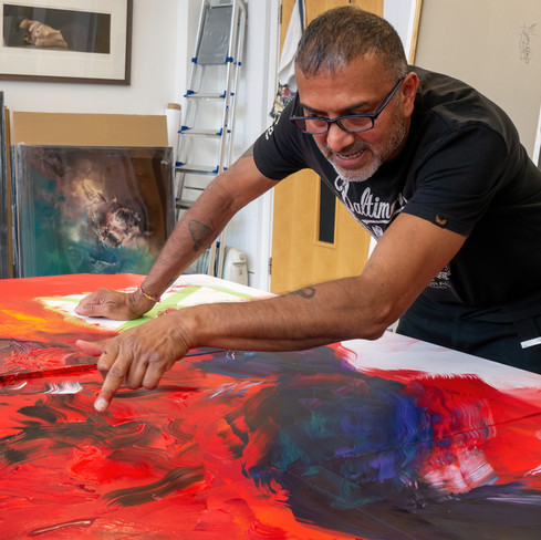 A series of studio shots showing the creation process of wall feature artwork commissioned by Artelier to be made for the private aircraft Bombardier Global 5000