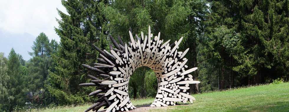 abstract art installation in northern italy in circular shape made of wood