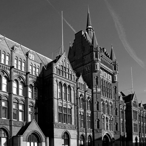 outside architectural shot of prudential PLC investment office in black and white, artelier art consultancy has done a bespoke corporate art consultancy package for them