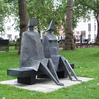 Lynn Chadwick's Couple on Seat sculpture showing unusual locations for public art in london London