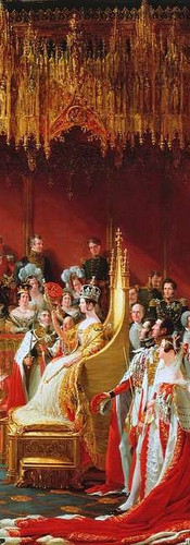 This image is an enlargement of Queen Victoria's coronation by Hayter showing the Queen and those immediately around her.