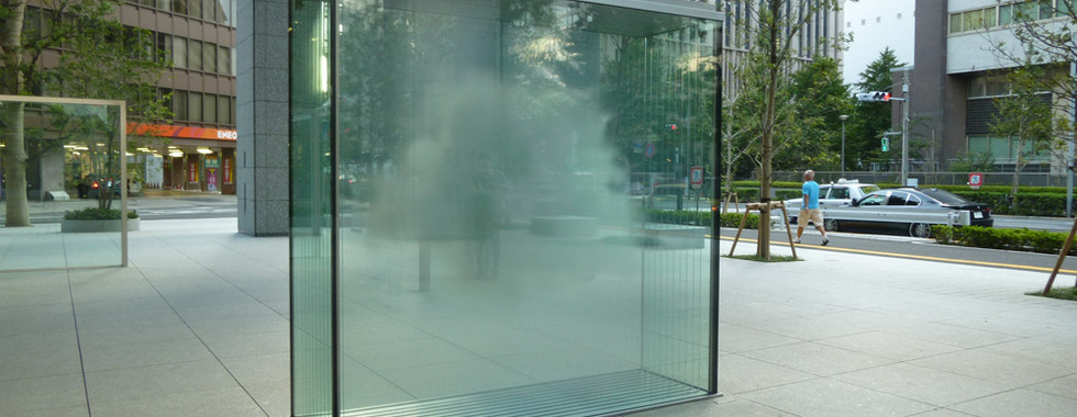 59. © Courtesy of art@site showing a glass box enclosing a cloud in an urban space backdrop
