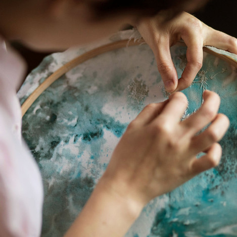 Clémentine Brandibas, a textile embroidery artist represented by Artelier art consultancy in her studio