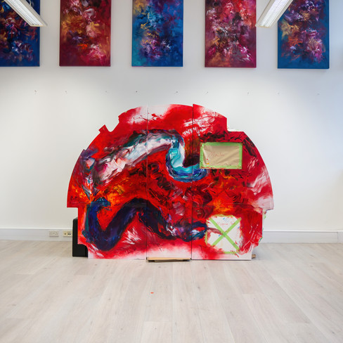 A series of studio shots showing the creation process of wall feature artwork commissioned by Artelier to be made for the private aircraft Bombardier Global 5000