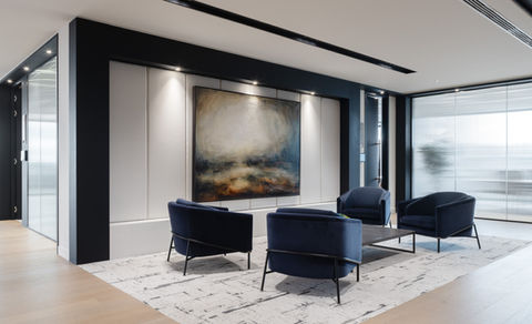 example of a corporate project by artelier art advisors for Numis investment banking, now owned by Deutsche Bank in their london office. The concept scheme was inspired by the history and geography of London with abstract, contemporary canvas pieces