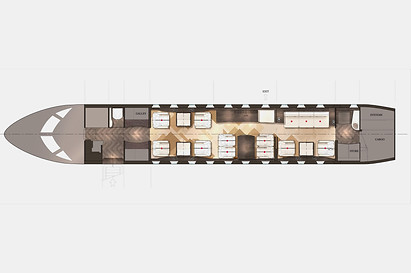 indoor interior render plan scheme for bombardier global 5000