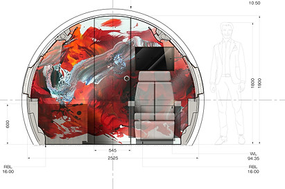wall elevation technical drawing in situ of bombardier global 5000 to represent ' Certification & Technical Aircraft Expertise' of artelier's art advisory services