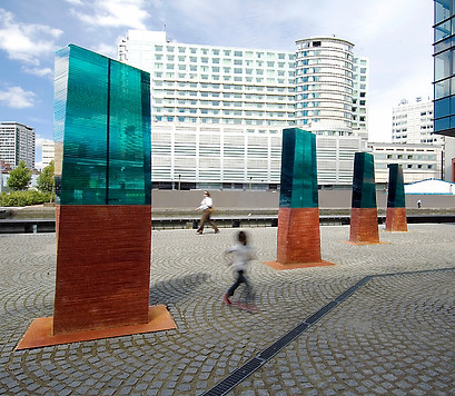 Danny Lane's public art glass and copper installation in London near Paddington Station