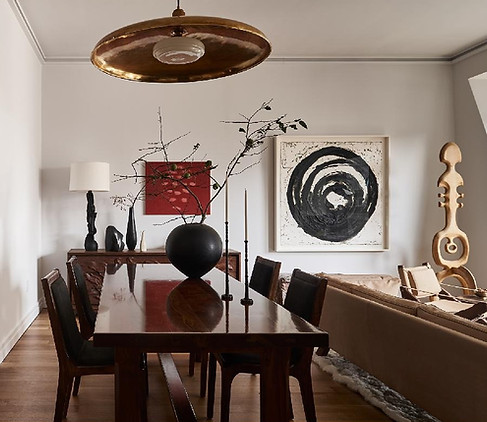 A private art Collector's contemporary home in New York, feauturing an assortement of modern art on the wall and in sculpture form