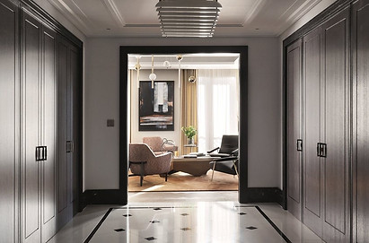 contemporary canvas abstract artwork in a hallway of a luxury residence in west london