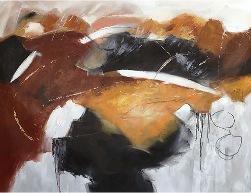 abstract painting with heavy oil brushstrokes commissioned by artelier art consultancy, in colours of browns, whites, blacks and burnt oranges