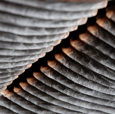 Benoit Averly's carved wooden art sculpture up close in textures of foliage in browns and blacks