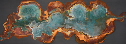 burnt-orange and turquoise artwork with the orange melting into the blue