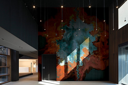 Large scale feature wall commissioned by tobias tovera for a corporate office entrance area