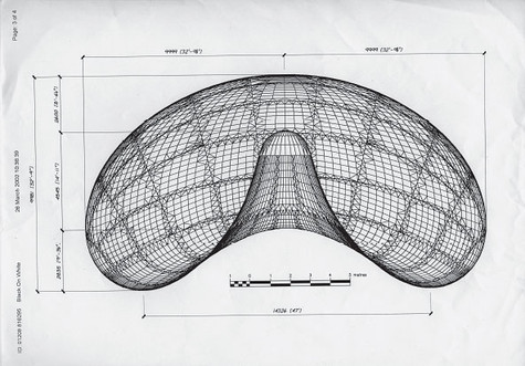 A preliminary drawing of cloud gate showing detailed design drawings for the soon to be famous public art.