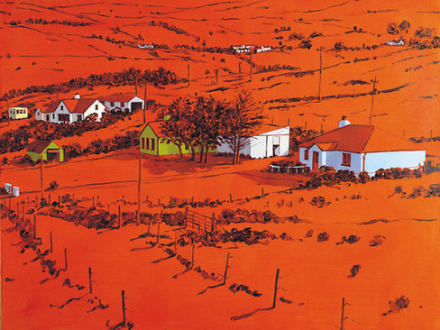 A vivid orange abstract wall art piece, created by emerging UK artist Graham Crowley, ready for art investment.