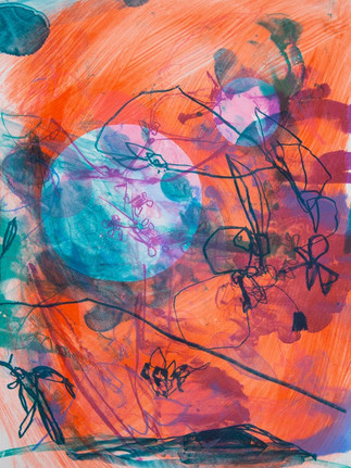 Jadé Fadojutimi is a contemporary British artist emerging as increasingly popular in the art market. This abstract artwork is vibrant and colourful, bleding abstraction with landscape art elements.