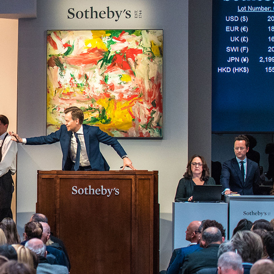 a sotheby's auction selling investment grade artwork live in action