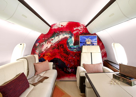 Abstract feature wall artwork commissioned by Artelier and Winch Design for Bombardier Global 5000 aircraft