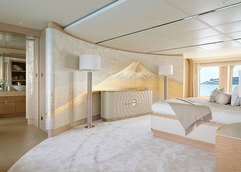 janine lamber's mount fuji mural on display in a superyacht