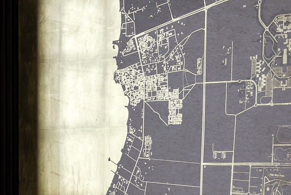 Gold leaf map hand applied by ewan david eason, an artist represented by the art advisory form artelier with offices in the GCC, Gulf region and UAE