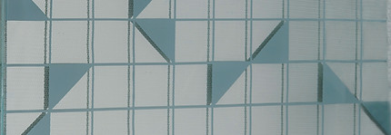 wire artwork depicting small triangular forms, blue and light blue.