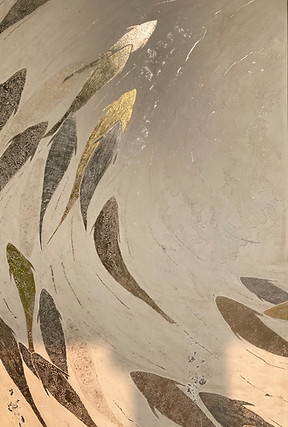 Example of artwork commission by Janine Lambers of lacquered fish in golf leaf