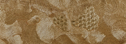 gold and orange artwork depicting an abstract mural