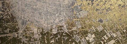 dark gold and light gold leaf small square panels set in a mosaic format on a wall panel