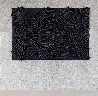 large scale blue and gold-tipped canvas artwork by kristy kún for Dorchester Collection's One at Palm, Jumeirah, Dubai, UAE by art curation service, artelier