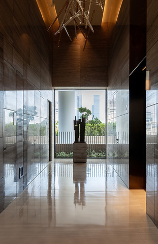 an abstract geometric sculpture in the hallway of Dorchester Collection's One at Palm, Jumeirah, Dubai, UAE