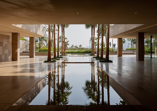 scenic shot of the water passageway in a contemporary architectural style in Dorchester Collection's One at Palm, Jumeirah, Dubai, UAE