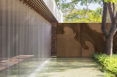 Petr Weigl large bronze abstract feature wall for a spa garden