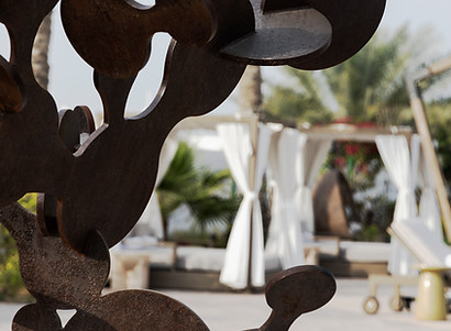 abstract metal plant sculpture in hotel