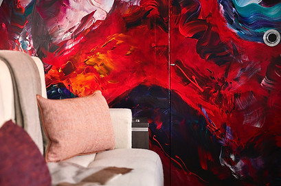 Abstract feature wall artwork commissioned by Artelier and Winch Design for Bombardier Global 5000 aircraft