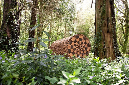 stuart ian frost carved trunk sculpture on display as a public art installation in a british forest