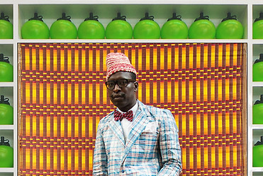 example artwork made by hassan hajjaj featuring vibrant geometric colours and patterns