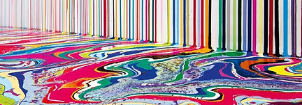 red, blue, orange, pink, purple lines melting onto the floor showing the colours melting and merging from the wall on floor.
