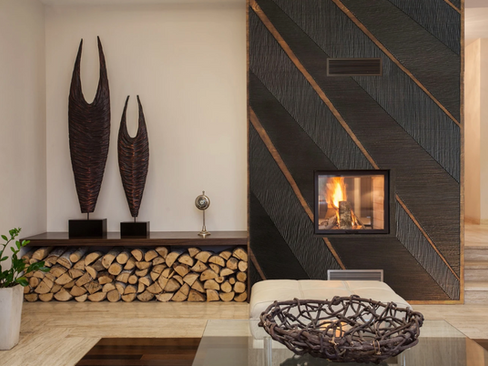 Wood art feature wall for living room space. Commissioned by Artelier art consultancy.