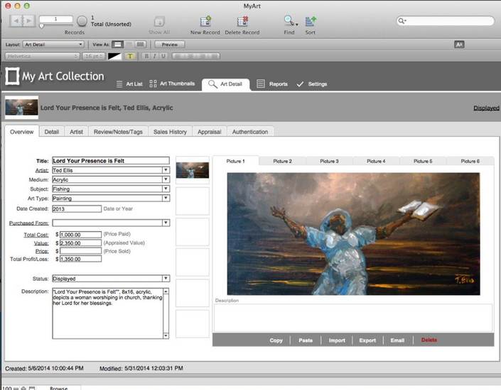 Example of 'My Art Collection' website Software