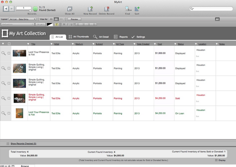Example of 'My Art Collection' website Software