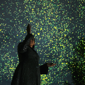 Daan Roosegaarde’s SPARK (2022) is a light installation composed of biodegradable luminous sparks that float in the air, offering a nonpolluting alternative to fireworks. Inspired by natural light sources, namely stars and fireflies, these environmentally friendly floatables are configured to evaporate the same night they are dispersed, illuminating the natural landscape of Wadi Hanifah through sustainable design and technology.  Visitors are invited to immerse themselves in this whimsical display of celebration, where noise and dust are markedly absent. Thousands of organic light materials perform a silent dance in a cloud formation, moved by the wind and shining in an array of colors. As individuals look up in collective wonder, the sparks also create room for private musings.  By reimagining community festivities, the artwork envisions an eco-friendly future where our traditions can be preserved in a novel way, inspiring reflections on our connection to ourselves, each other and nature.