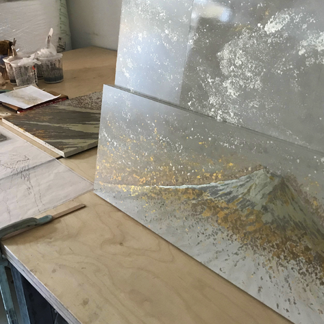 Behind-the-scene sketches and proposals for Mount Fuji Mural for M/Y Neninka (ex. Aurora Borealis, 67m), Amels. Curated, commissioned & consulted by Artelier Art Consultancy © Winch Design