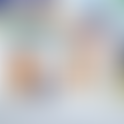 Similar image of shoppers, travelling up stairs in bright colours.