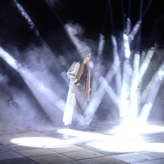 Random International’s Alone Together (2024) is an immersive installation that uses light beams to engage with the viewer in unexpected ways. Building on the collective’s previous artworks Audience (2008) and Living Room (2022), the piece delves into the fundamental contradiction at the heart of the human experience: the fear of being seen while longing for others to truly ‘see’ you.  The installation directs its moving lights on a visitor it selects at random, trailing them throughout the open-air arena at King Abdulaziz Historical Center. A custom tracking system gives the system a life of its own, allowing the beams to spotlight an individual based on various factors, sometimes acting unpredictably.  Illuminating one person at a time, the installation probes whether exposure empowers or renders us vulnerable. By inviting onlookers to co-create with the installation in an evolving and unpredictable interplay, Alone Together invites reflections on the ever-shifting relationship between loneliness and connection.